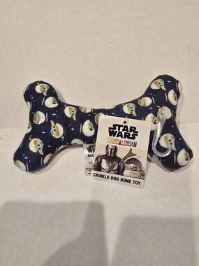 Star Wars The Mandalorian Grogu Navy Crinkle Bone Dog Toy